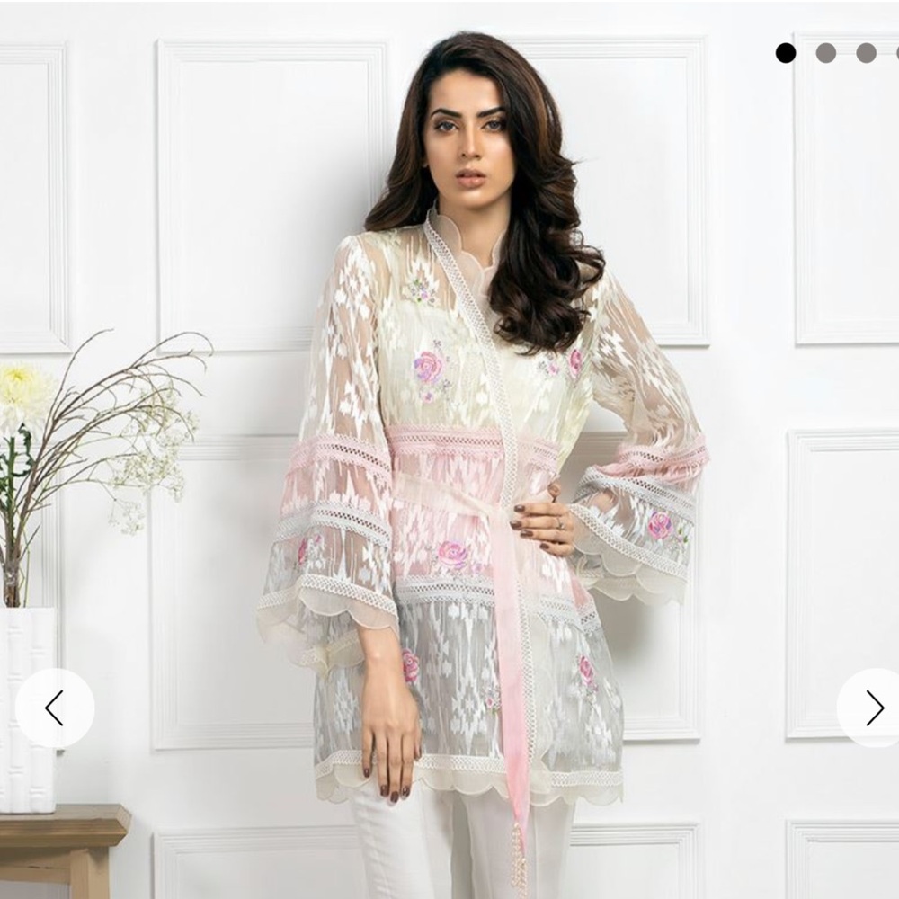 Sheer Lace Overlay Dress with Pink Floral Embroidery